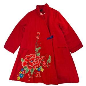 Red Embroidered Chinese Swing Coat